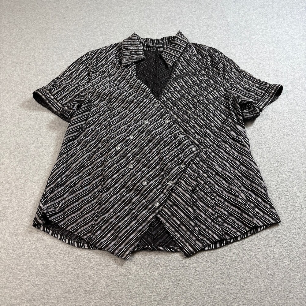 Belush Shirt Women 1XL Black Crinkled Striped Button Steampunk Festival Club Y2K